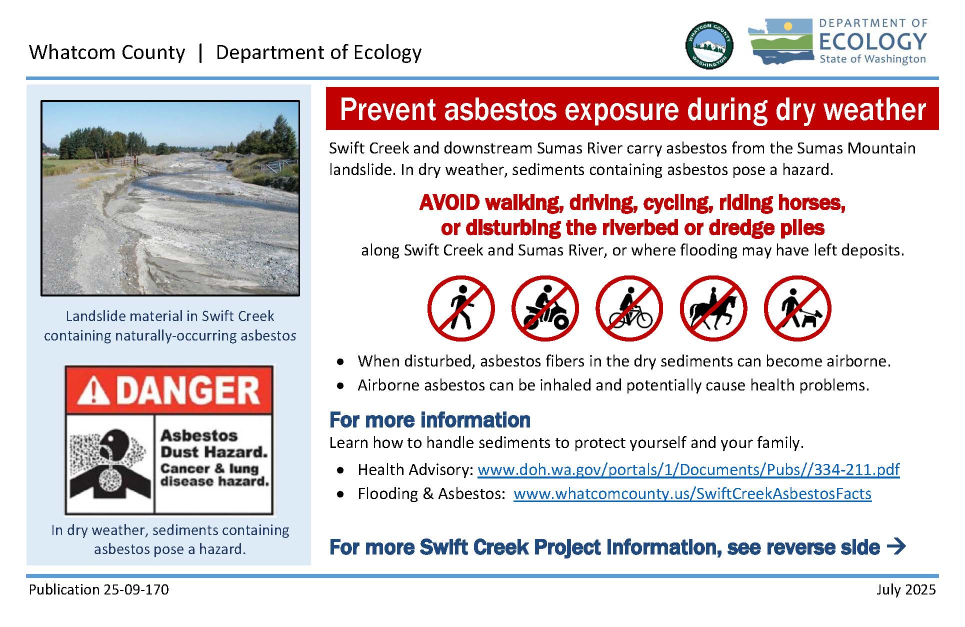 Postcard warning of asbestos danger in dry weather and giving activities to avoid. Link to screen-readable version in caption.