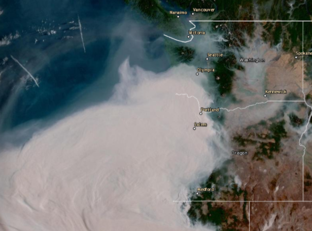 A super massive plume of wildfire smoke off the Oregon coast.