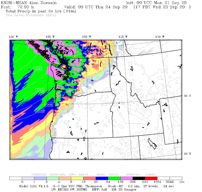 A radar image of precipitation arriving in the Pacific Northwest Sept. 21.