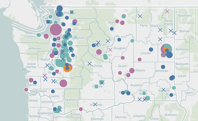 Interactive map of Washington displaying project locations