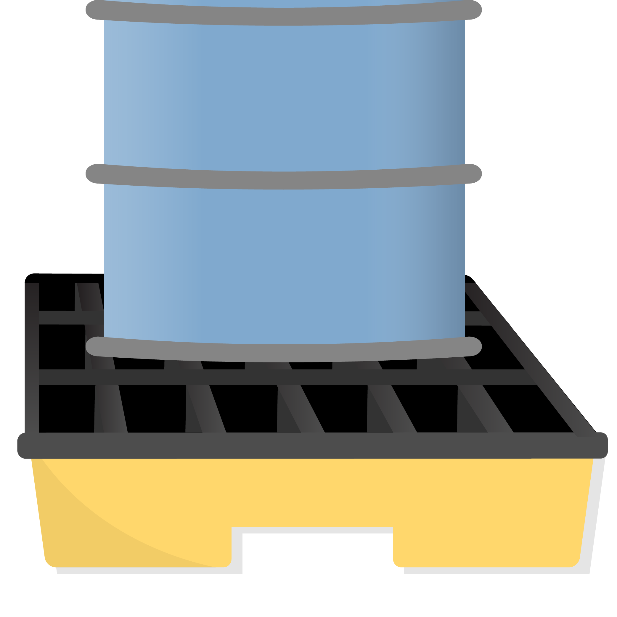 Secondary containment. A drum sitting on top of a containment pallet.