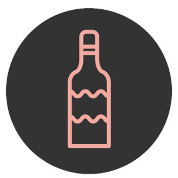 A pink outline of a wine bottle.