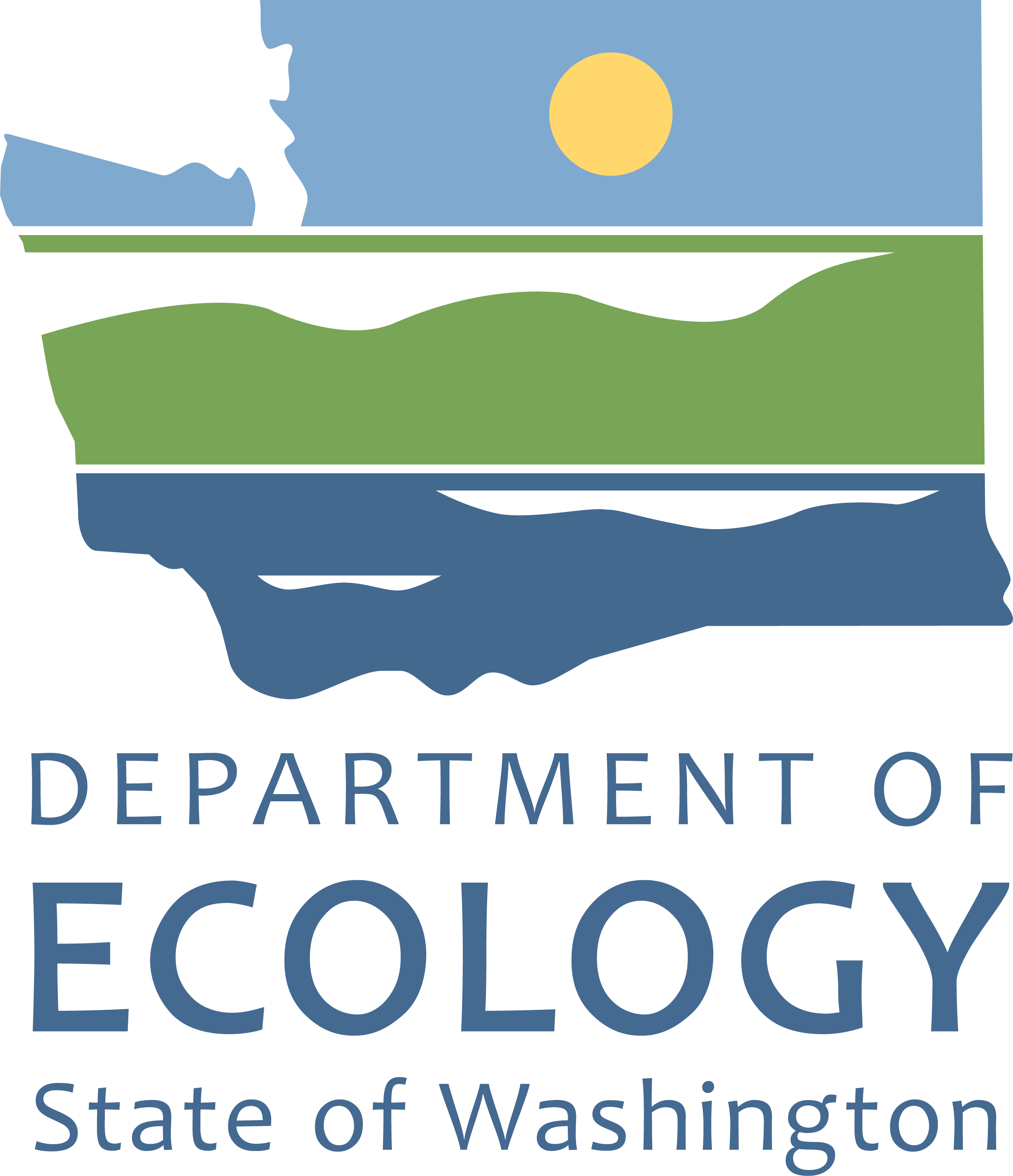 Washington state department of Ecology logo, showing land, water, and air